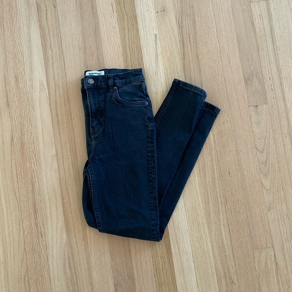 Black reformation skinny jeans womens